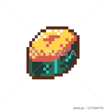 Pixel Art Uni Gunkan Sushi Icon. Retro 8 Bit Japanese Sea Urchin Food Vector Illustration for Game UI, Stickers and Menu Design Pixel Art Uni Gunkan Sushi Icon. Retro 8 Bit Japanese Sea Urchin Food Vector Illustration for Game UI, Stickers and Menu Design 137506770
