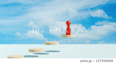 Red Human Pawn Climbing Circular Stairs to the Sky for Leadership and Career Success Concept Red Human Pawn Climbing Circular Stairs to the Sky for Leadership and Career Success Concept 137506888