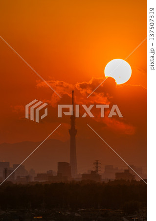 燃える夕空とスカイツリー 燃える夕空とスカイツリー 137507319