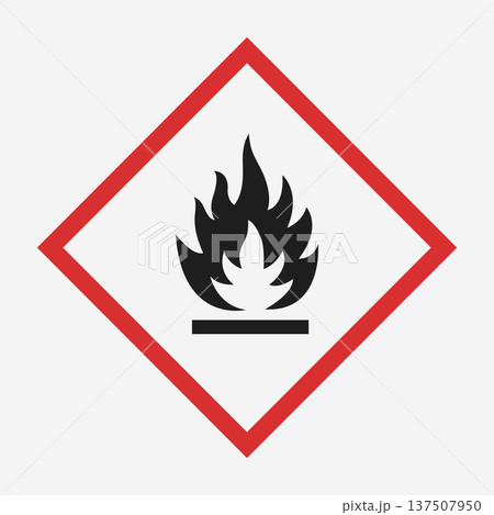 Ghs flammable hazard symbol. Flammable liquid warning sign icon 137507950