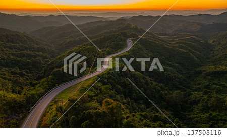 Aerial View of the Iconic Number Three Curve Road in Nan Thailand Aerial View of the Iconic Number Three Curve Road in Nan Thailand 137508116