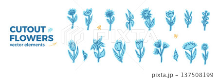 Flowers collage cutout naive summer tones. Daisy, tulip cut out with crayon line patterns no bg. Scrapbook blue wildflower shapes. Vector kids spring notes stickers isolated. Summer floral memo tags Flowers collage cutout naive summer tones. Daisy, tulip cut out with crayon line patterns no bg. Scrapbook blue wildflower shapes. Vector kids spring notes stickers isolated. Summer floral memo tags 137508199
