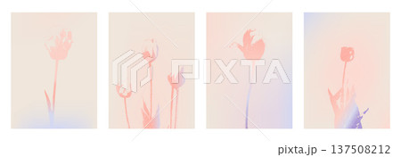 Blurred photocopy grain tulip floral backgrounds set for beauty design. Gentle blurred flower with smooth gradient for poster. Dreamy grainy flower vector backdrop for botanical vertical banners Blurred photocopy grain tulip floral backgrounds set for beauty design. Gentle blurred flower with smooth gradient for poster. Dreamy grainy flower vector backdrop for botanical vertical banners 137508212