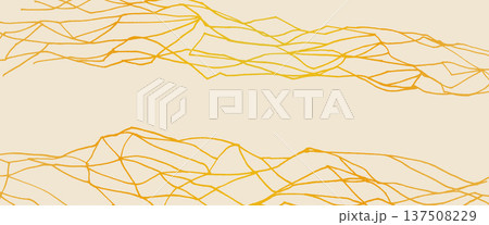Kintsugi template. Elegant marble surface with luxurious golden veins delicate fractures. Beige background with shimmering metallic lines Japanese art. Perfect for modern design. Vector ceramic bg 137508229