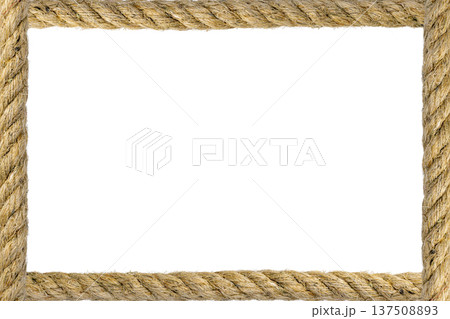 Rustic Natural Frame Crafted from Twisted Jute Rope on a Plain White Background for Elegant Display 137508893