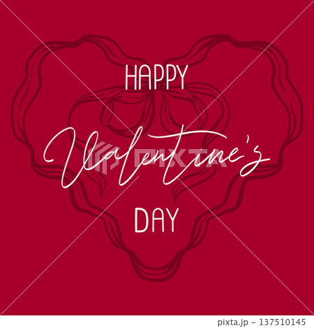 Happy Valentine's Day greeting card design with heart shape and elegant typography on red background 137510145