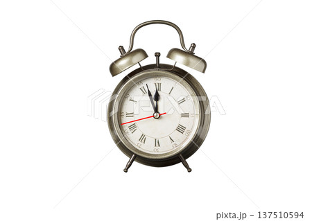 retro clock, pointer clock, brown color alarm clock on isolated white background 137510594