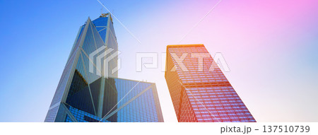 Skyscrapers tower glass buildings. Facade office buildings. High-rise bank building. Hong Kong  137510739
