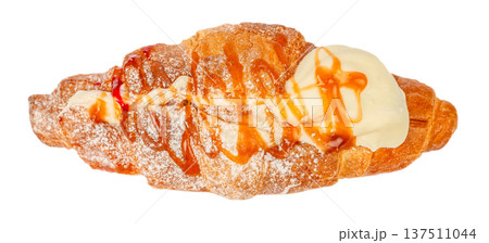 Sweet Croissant Dessert with Ice Cream and Caramel Sauce Sweet Croissant Dessert with Ice Cream and Caramel Sauce 137511044