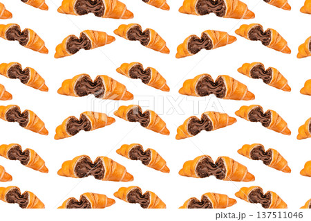 Seamless Pattern with Chocolate Croissants on Light Background Seamless Pattern with Chocolate Croissants on Light Background 137511046