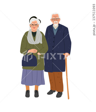 Couple of elderly woman and man in beautiful clothes. The beauty of senior age. Old people friendship. Grandmother and grandfather family 137511093