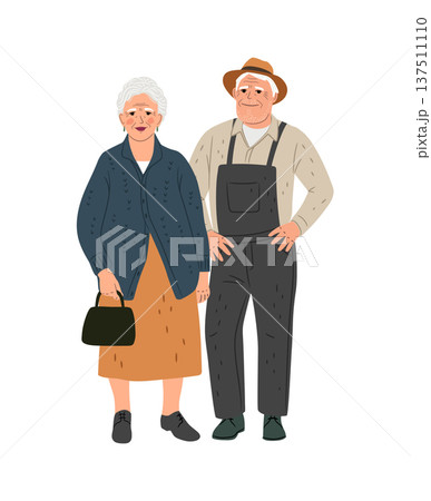 Grandmother and grandfather family. Couple of elderly woman and man. The beauty of senior age. Old people friendship original artwork Grandmother and grandfather family. Couple of elderly woman and man. The beauty of senior age. Old people friendship original artwork 137511110