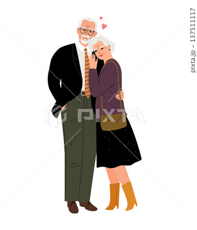 Beauty of senior age old people. Grandparents love and family. Couple of elderly man and woman in full-length 137511117