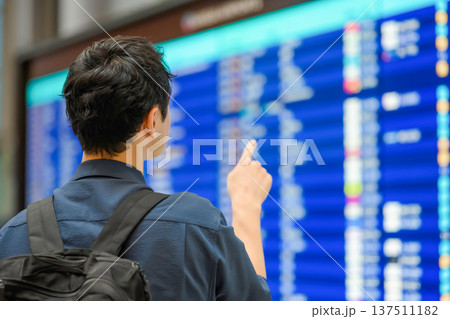 空港でフライト情報確認 ■撮影協力:関西国際空港(KIX) 空港でフライト情報確認 ■撮影協力:関西国際空港(KIX) 137511182