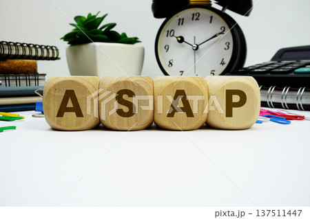 ASAP alphabet letters with alarm clock and calculator on white background ASAP alphabet letters with alarm clock and calculator on white background 137511447