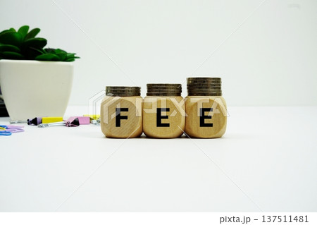 Stack of coins with wood blocks with "FEE" Financial concept 137511481