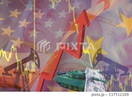Crude mining concept of falling oil prices on trading exchange. Falling oil prices during war.  137512109