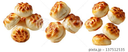 Panipopo sweet rolls baked in coconut milk with golden crust isolated on white background, concept of bakery and food freshness Panipopo sweet rolls baked in coconut milk with golden crust isolated on white background, concept of bakery and food freshness 137512535