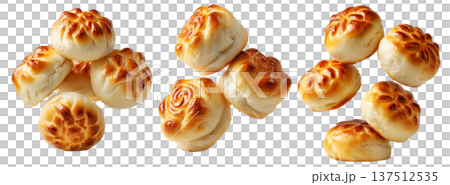 Panipopo sweet rolls baked in coconut milk with golden crust isolated on white background, concept of bakery and food freshness 137512535