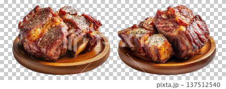 Asado grilled barbecue bee ribs steak with charred grill marks and pepper flakes, isolated on white background Asado grilled barbecue bee ribs steak with charred grill marks and pepper flakes, isolated on white background 137512540