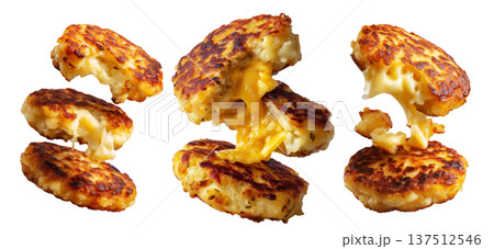 Ecuador lapingachos potato patties filled with melted cheddar cheese, isolated on white background, South American Cuisine Ecuador lapingachos potato patties filled with melted cheddar cheese, isolated on white background, South American Cuisine 137512546