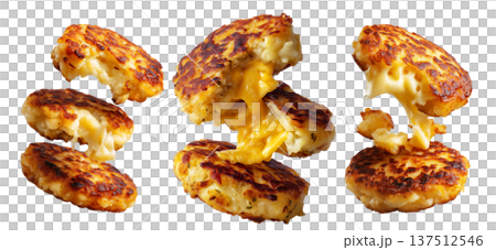 Ecuador lapingachos potato patties filled with melted cheddar cheese, isolated on white background, South American Cuisine Ecuador lapingachos potato patties filled with melted cheddar cheese, isolated on white background, South American Cuisine 137512546