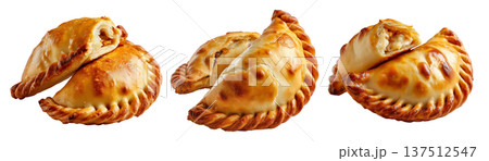 Saltenas Bolivianas baked empanadas with braided edges isolated on white background, concept of South American Cuisine 137512547