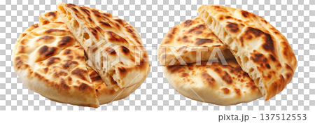 Set of Traditional pita bread or flatbreads pieces, isolated on white background. Concept of Arabic Cuisine 137512553