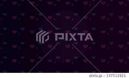Pattern of tiny heart icons in regular grid formation over dark background with single glowing circle, expressing digital affection and subtle repetition. 137512921