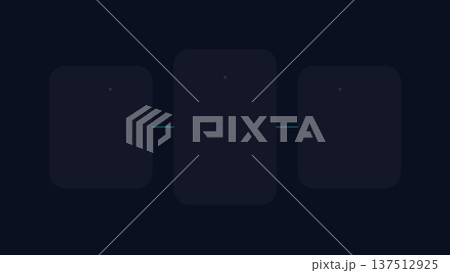 Three dark rounded cards aligned horizontally and connected by a thin cyan line, evoking a network or step-based interface flow design. 137512925