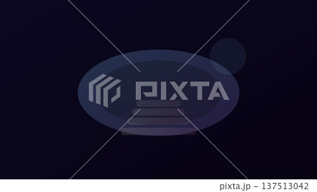 Futuristic glowing platform with concentric steps in purples and blues floating in dark space, representing abstract technology, elevation, and form. 137513042