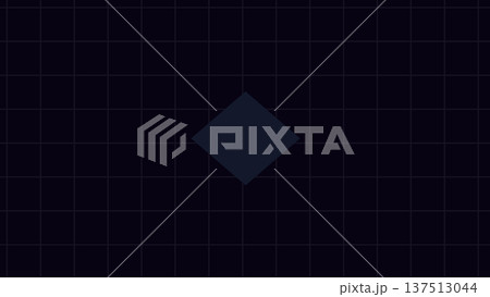 Dark grid background with glowing blue diamond shape centered in view, evoking technology, balance, and symmetry within a minimal digital interface. Dark grid background with glowing blue diamond shape centered in view, evoking technology, balance, and symmetry within a minimal digital interface. 137513044