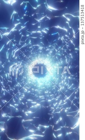 Abstract glowing blue tunnel of crystalline structures forming a radiant futuristic vortex 137513418