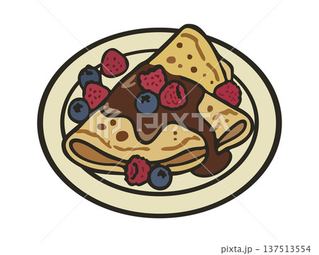 Crepes with chocolate and berries on plate. Vector isolated illustration Crepes with chocolate and berries on plate. Vector isolated illustration 137513554