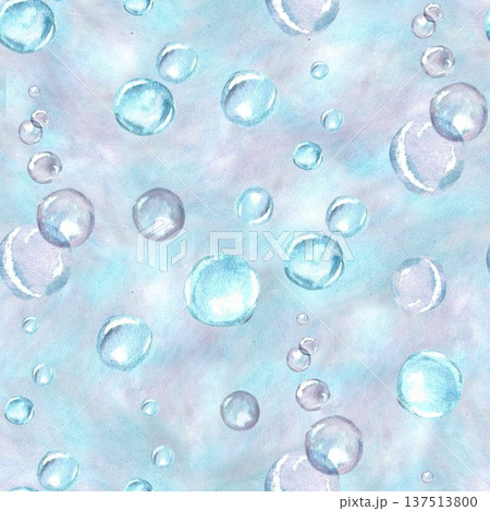 Seamless pattern with blue and gray-purple bubbles. Hand-drawn watercolor illustration on a watercolor background. Simple marine life clip art for fabric and interior design. Seamless pattern with blue and gray-purple bubbles. Hand-drawn watercolor illustration on a watercolor background. Simple marine life clip art for fabric and interior design. 137513800
