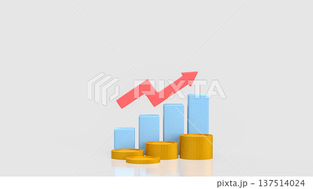 Rising Financial Growth Concept With Coins And Upward Arrow Chart 3d render. 137514024