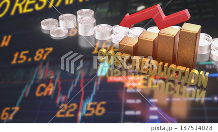 Cost Reduction Strategy with Financial Chart and Arrow 3d render. Cost Reduction Strategy with Financial Chart and Arrow 3d render. 137514028