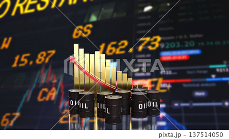 Oil Price Decline Chart With Barrels Energy Market Concept 3d render. 137514050