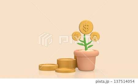 Money Growth Concept With Dollar Coin Plant In Pot 3d render. Money Growth Concept With Dollar Coin Plant In Pot 3d render. 137514054