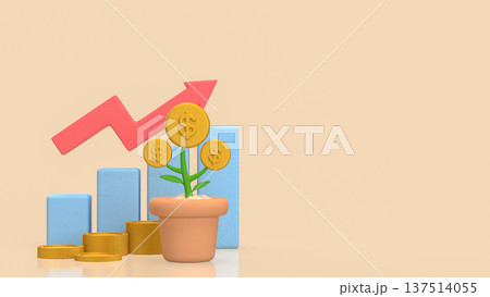 Financial Growth Concept With Coin Plant And Rising Chart 3d render. 137514055