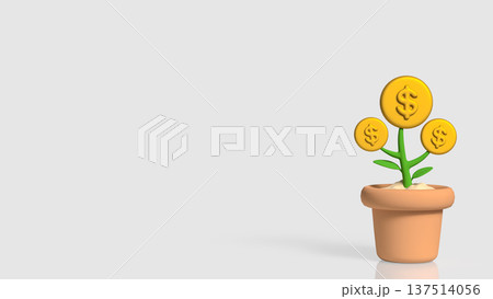 Money Tree Concept With Dollar Coins Growing In Pot 3d render. Money Tree Concept With Dollar Coins Growing In Pot 3d render. 137514056