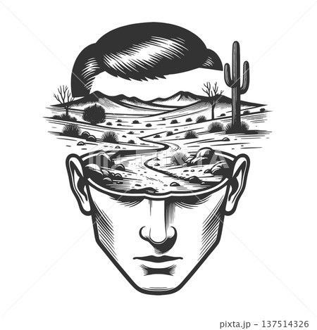 Surreal Open Head Desert Landscape Mind Concept Surreal Open Head Desert Landscape Mind Concept 137514326