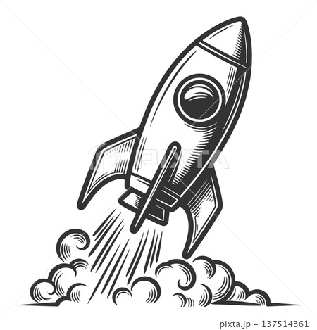 Rocket Launch engraving sketch raster illustration Rocket Launch engraving sketch raster illustration 137514361
