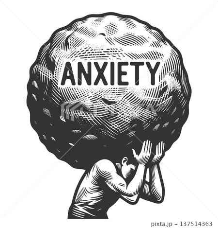 Man Crushed by Giant Anxiety Burden Concept vector Man Crushed by Giant Anxiety Burden Concept vector 137514363