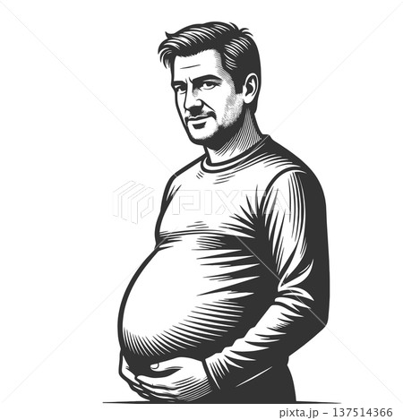 Overweight Man with Big Belly engraving raster Overweight Man with Big Belly engraving raster 137514366