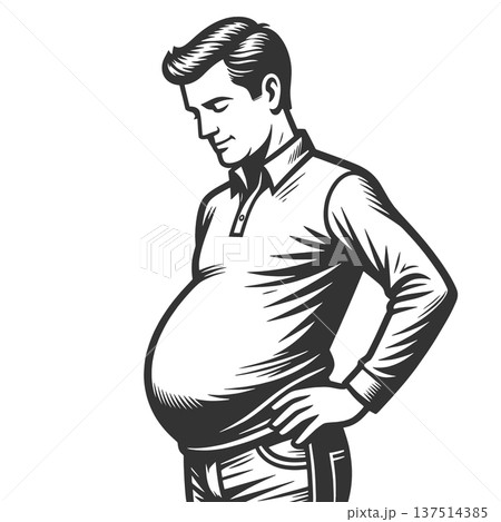 Overweight Man with Big Belly engraving raster Overweight Man with Big Belly engraving raster 137514385