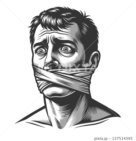 Man With Mouth Taped Shut Censorship Concept Man With Mouth Taped Shut Censorship Concept 137514395
