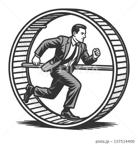 Businessman Running in Hamster Wheel Work Cycle Businessman Running in Hamster Wheel Work Cycle 137514400