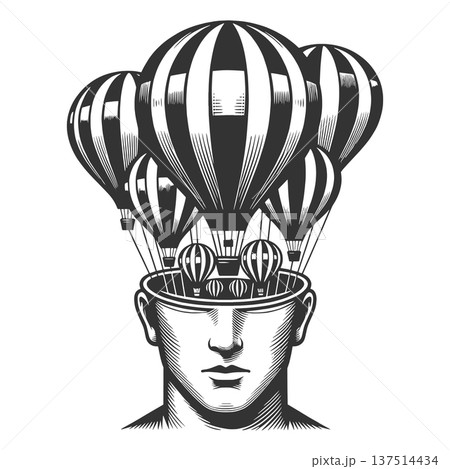 Human Mind Launching Ideas Like Hot Air Balloons Human Mind Launching Ideas Like Hot Air Balloons 137514434