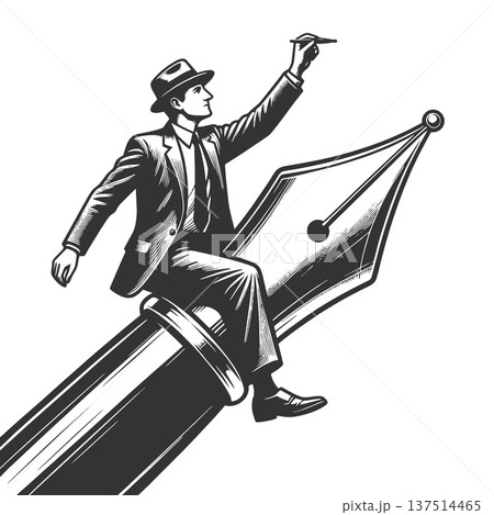 Businessman Riding Giant Fountain Pen vector Businessman Riding Giant Fountain Pen vector 137514465